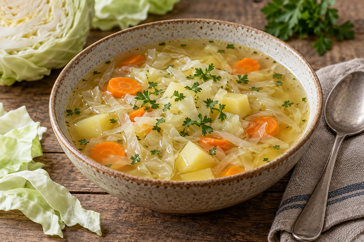 Zeljna juha iz svežega zelja: recept s krompirjem in korenjem
